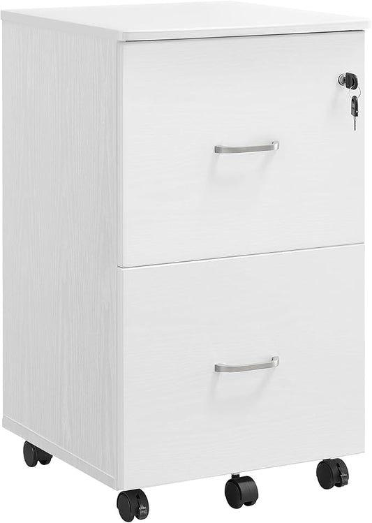 VASAGLE 2-Drawer File Cabinet, Locking Filing Cabinet for Home Office, Small Rolling Printer Stand, A4, Letter-Size Hanging Files, Assembly Required, White ULCD027T46V2-DeskLoop Office