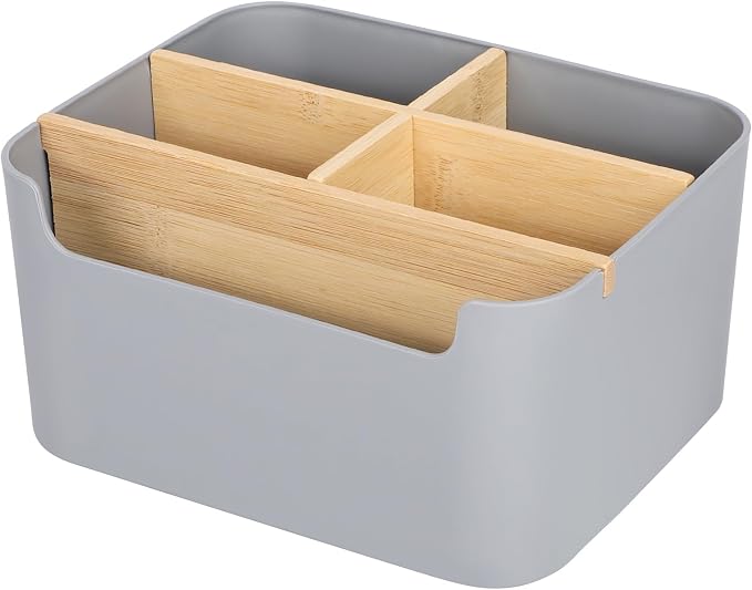 Segarty Gray Desk Storage Organizer, Detachable Divided Bamboo Remote Control by Segarty