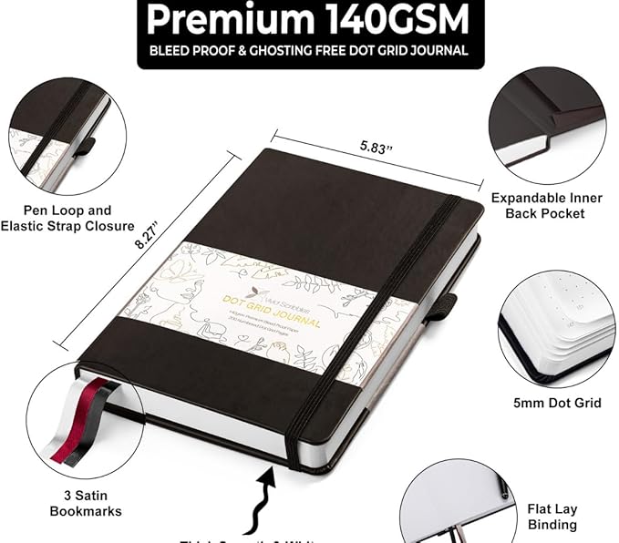 Dotted Journal – 140gsm Bleed Proof Thick White Paper – 200 Numbered Dot Grid Pages – 5.8 x 8.3 inch Bullet Dotted Notebook-DeskLoop Office