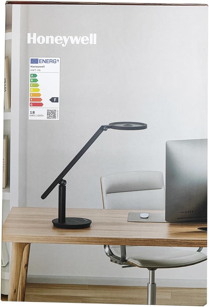 Honeywell Desk Lamp for Home Office, H6 Sunturalux™ Eye-Caring Led Desk Light, 800LM Dimmable Desk Lamp with Timer, Touch Control Tall Desk Reading Light, Table Lamp for Circle Webcam, Study, Bedroom-DeskLoop Office