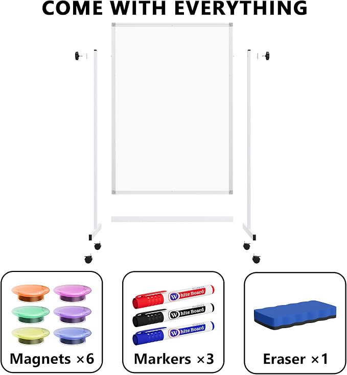 Large Rolling Whiteboard on Wheels, Portable Standing Magnetic Dry Erase Board - Image 6