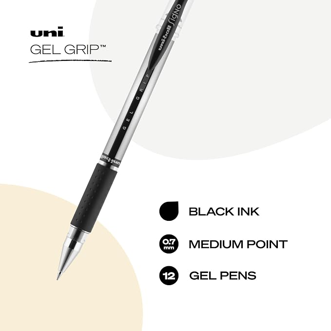 uniball Gel Grip Gel Pens, Medium Point, 12 Pack - Image 2