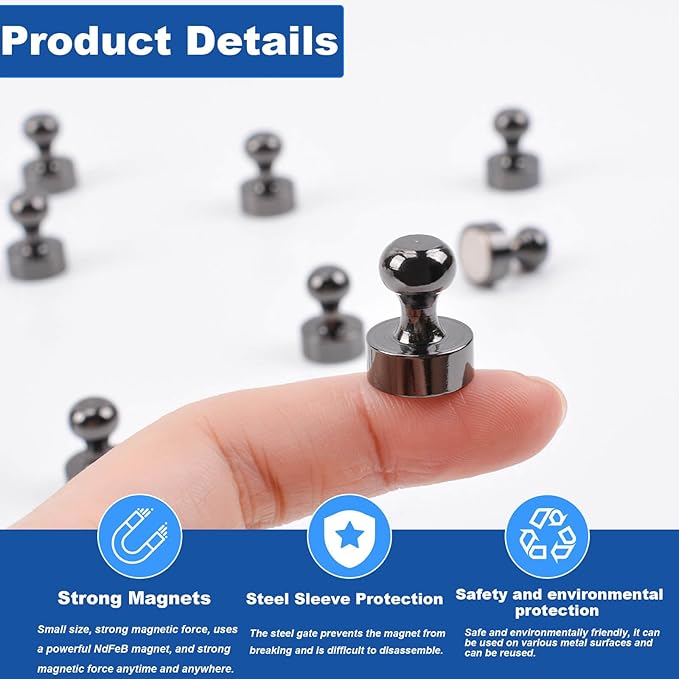 25Pcs Fridge Magnets, Bright Black Strong Refrigerator Magnets Small Push Pin Magnet s, Magnetic Decorative Magnet s for Whiteboard, Classroom, Office, Dry Erase and Map Magnet-DeskLoop Office