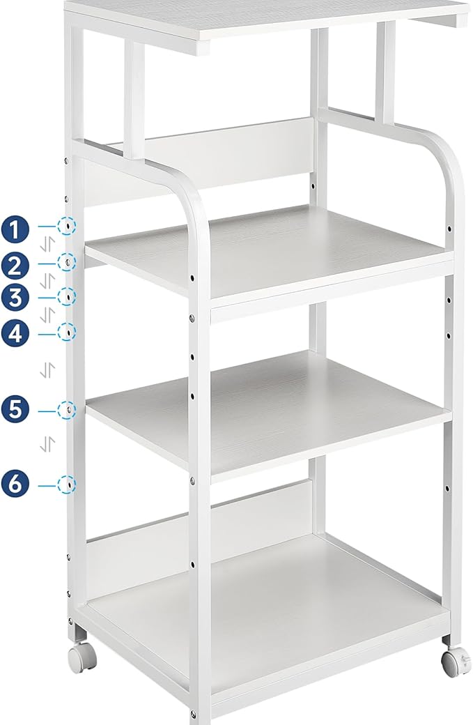 4 Tier White Printer Stand Table with Adjustable Shelves, Movable Printer Shredder Stand with Wheels for Home Office Storage and Organization, Rolling Cart for Computer Tower CPU-DeskLoop Office