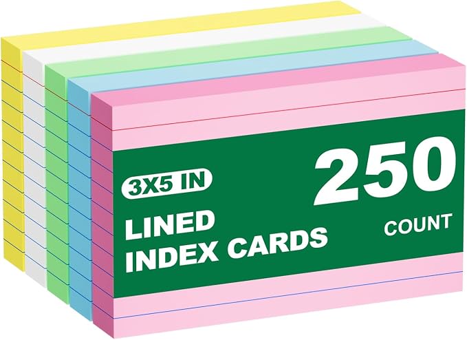 Colored Index Cards 3x5 Inch, 50 Pack Of 5, Neon Flashcards Note Cards by AIFLYAN