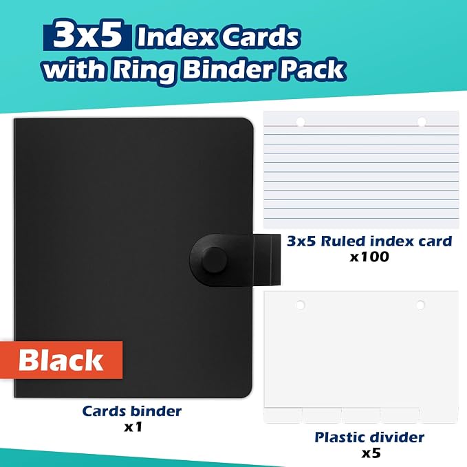 3x5 Lined Index Cards with Ring Binder Holder and Dividers, 100 Ruled Cards - Image 3