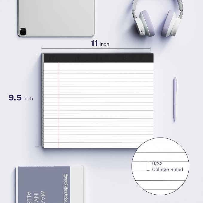5 Pack Wide Legal Pads 11" x 9.5" Landscape White Pink Purple Blue Green - Image 2