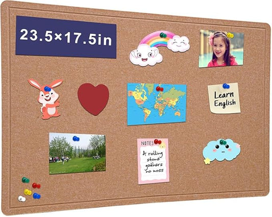 Bulletin Board - 23.5 x 17.5 inches Decorative Felt Pin Board - Cork Board Alternative for Wall - Foldable Photo Board Self-Adhesive Prayer Board with 20 Pushpins - Ginger Yellow-DeskLoop Office