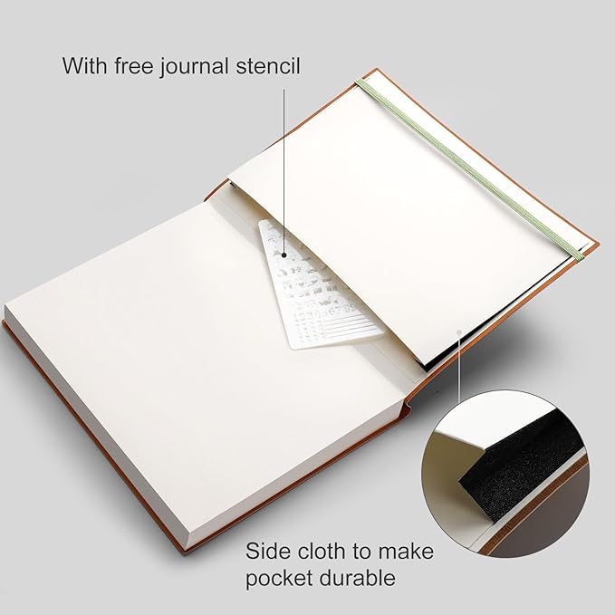 AHGXG Bullet Dotted Journal - Large A4 Notebook Dotted, 8.5''×11'', 320 Pages Dot Grid Notebook, 100gsm Thick Paper, Leather Softcover, with Journal Stencils, Inner Pocket - LightGreen-DeskLoop Office