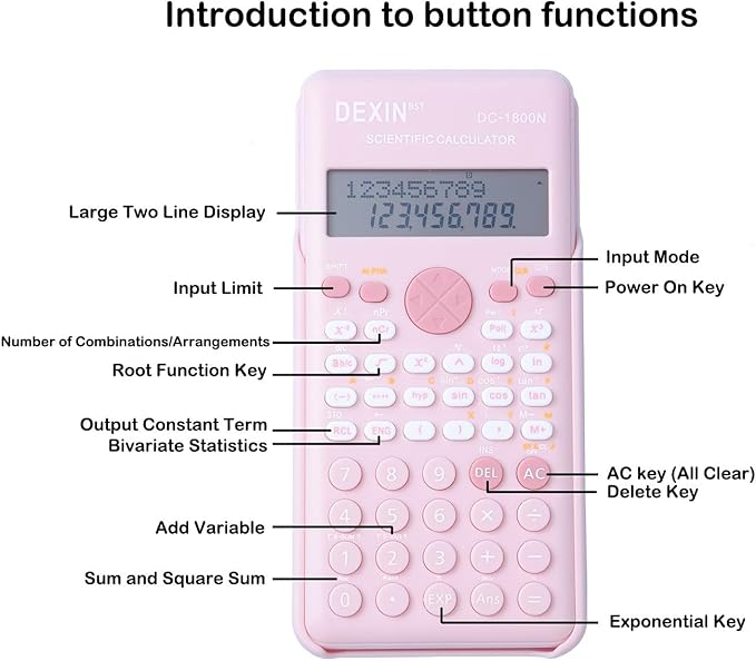 Scientific Calculators for Students, 240 Functions 2-Line Standard Scientific Calculator, Cute School Office Supplies，Math Calculator for School (Pink)-DeskLoop Office