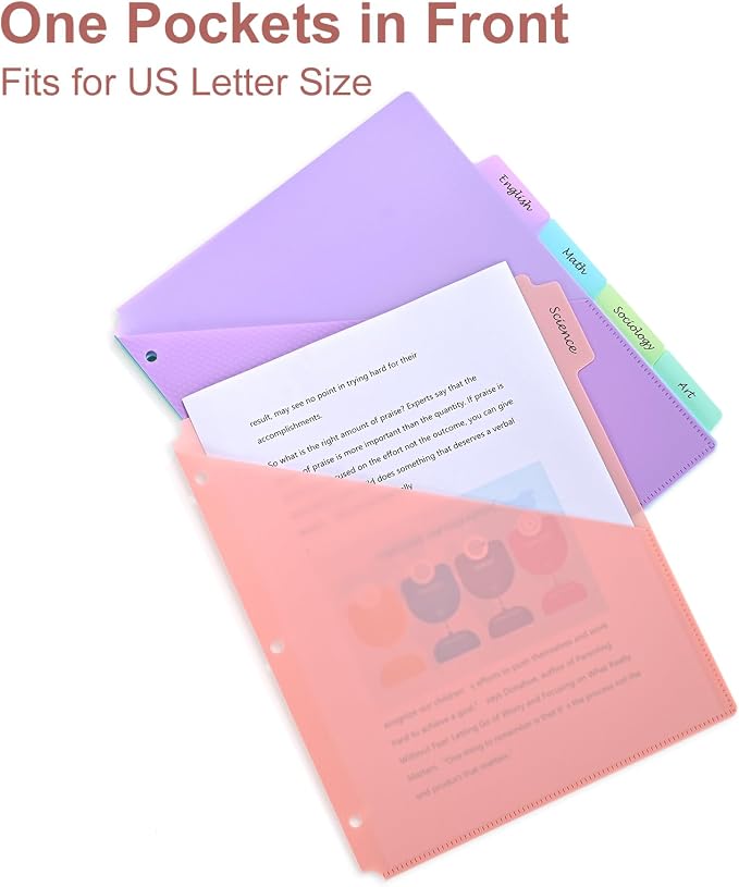 【5 Tabs Dividers with Pockets for 3 Ring Binder, Tabbed Dividers for School - Image 4
