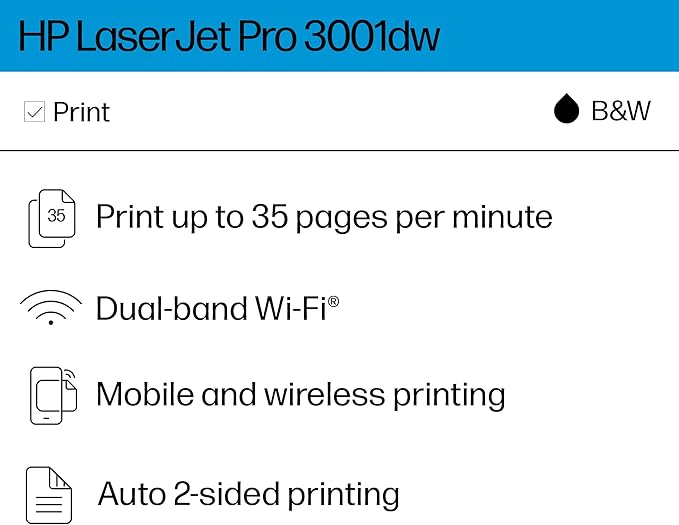 HP LaserJet Pro 3001dw Wireless Black & White Printer, Best-for-Office (3G65OF)-DeskLoop Office