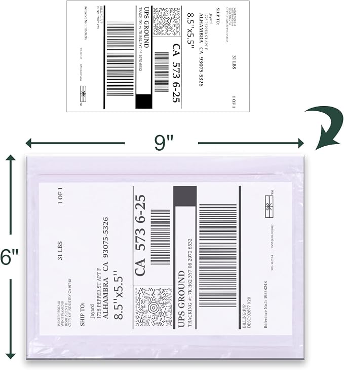 6''x9'' Clear Packing List Envelopes, Top Loading Shipping Label Envelopes - Image 2