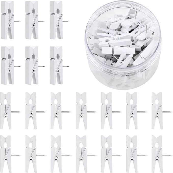 50 Pcs Push Pin with Wooden Clips, Durable Wooden Push Pins, Decorative by Joyberg