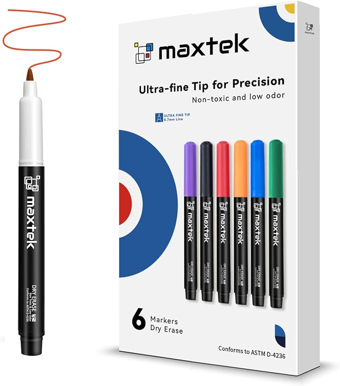 maxtek Dry Erase Markers Ultra Fine Tip, Low Oror, Extra Fine Point Dry Erase by Maxtek