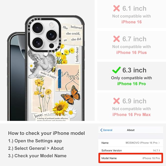 MOSNOVO Case for iPhone 16 Pro, [10ft 4X Military-Grade Drop Protection] Durable & Shockproof Phone Case Cover Design for iPhone 16 Pro - Vintage Collage Art - Clear Black-DeskLoop Office
