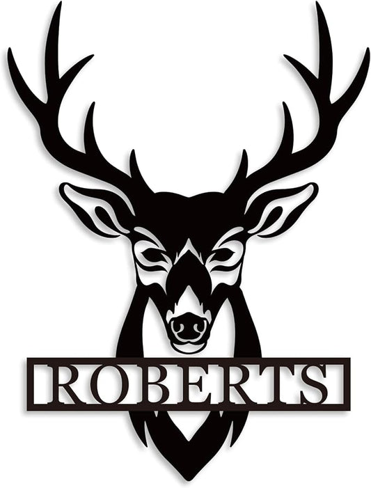 Personalized Deer Head Metal Sign | Christmas Deer | Custom Metal Deer Sign | by ENFODREAM