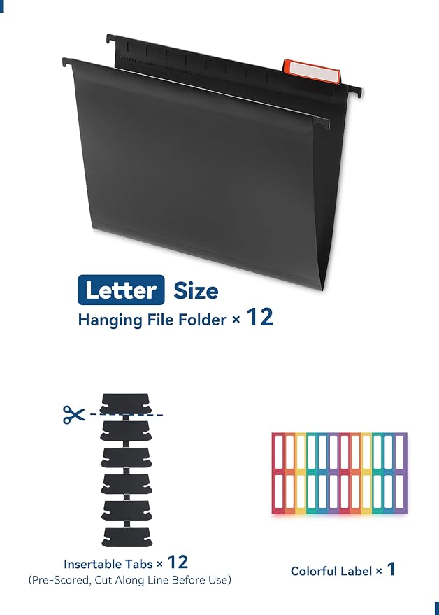 SortRax Plastic Hanging File Folders, Sturdy & Tear-Resistant, Letter Size - Image 6