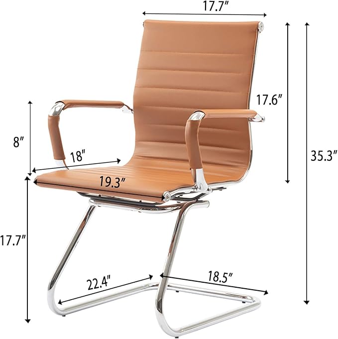 Office Desk Chair No Wheels Set of 6 PU Leather Computer Chairs Mid Back Guest Chairs for School Reception Conference Waiting Room, Terracotta-DeskLoop Office