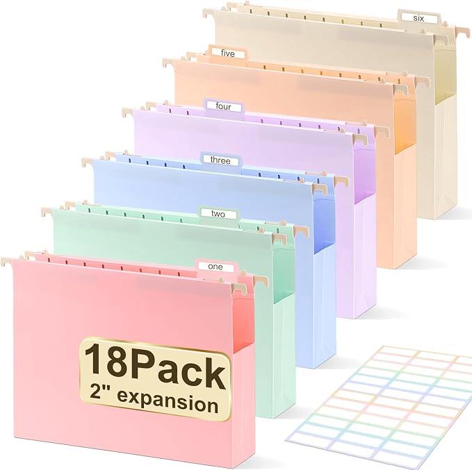 Extra Capacity Plastic Hanging File Folders Letter Size, 18 Pack 2 Inch by YOPCDJ