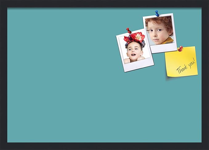 PinPix 26x18 Inch Cork Bulletin Board. This Decorative Framed Pin Board Comes with Aqua Pastel Design and a Satin Black Frame. Ideal for Home Office Decor or Message Board (PinPix-1806)-DeskLoop Office