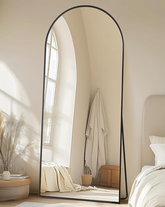Full-Length Floor Mirror with Stand, 71"x28" Arched Style Full Body Standing Mirror for Bedroom, Living Room, Gym, Dorm - Shatter-Resistant & Easy Assembly, Black-DeskLoop Office