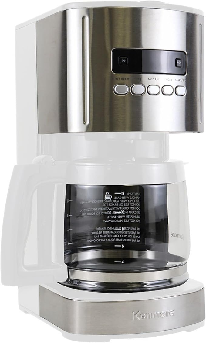 Kenmore drip Coffee Maker - 12 Cup programmable cafe machine with glass pot, regular & bold brew, auto shut off large water reservoir, reusable filter, kitchen appliances for cafeteria barista, White-DeskLoop Office