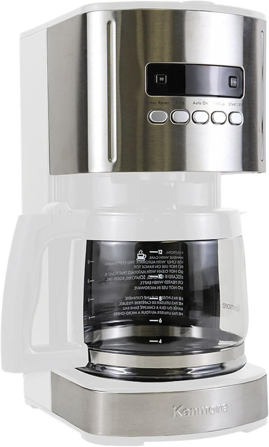 Kenmore drip Coffee Maker - 12 Cup programmable cafe machine with glass pot, regular & bold brew, auto shut off large water reservoir, reusable filter, kitchen appliances for cafeteria barista, White-DeskLoop Office