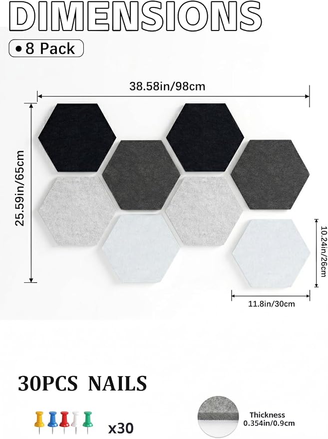 8 Pack Hexagon Felt Bulletin Board Tiles - Image 4