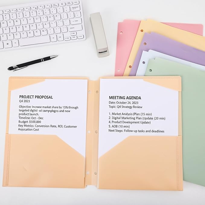 EOOUT Plastic Folders with Pockets, 3 Hole Punch Folders - Image 6