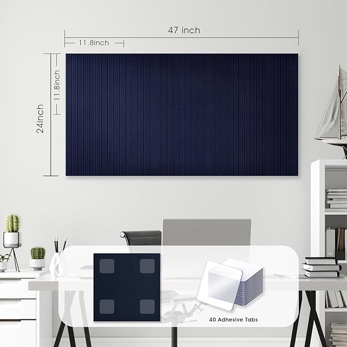 Large Cork Board for Office,8 Pack Felt Wall Tiles with Slat Wall Paneling,Felt Bulletin Board Pin Board Cork Boards for Walls - Dark Blue-DeskLoop Office