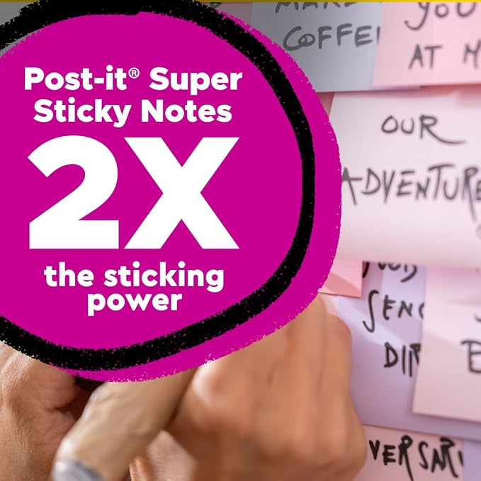 Post-it 100% Recycled Paper Super Sticky Notes, 3 in. x 3 in., 5 Pads, 70 - Image 3