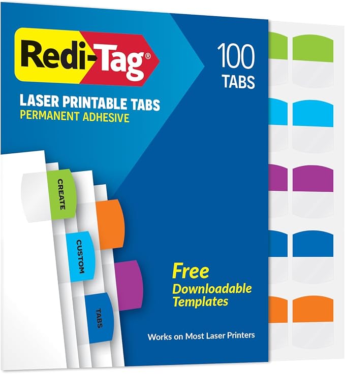 Redi-Tag Laser Printable Tabs, Permanent Index Tabs, Customizable Adhesive by Redi-Tag