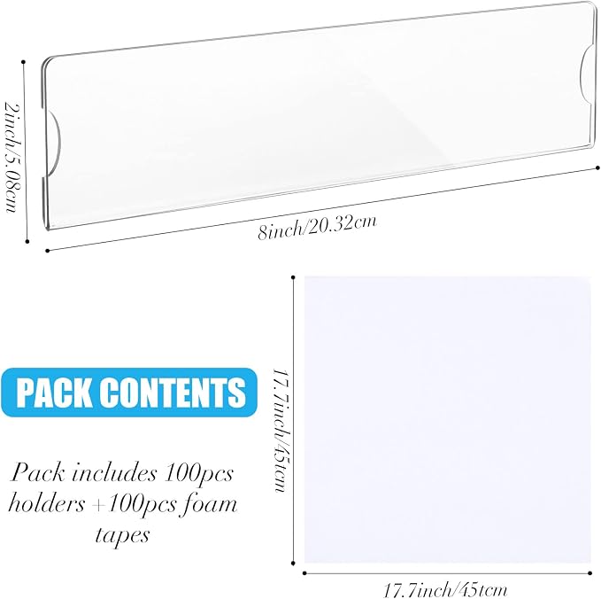 100 Sets 2 x 8 Inch Acrylic Wall Name Plate Holder Clear Plastic Sign Holder - Image 5