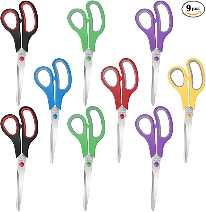 9 Packs 8" Sewing Craft Scissors Bulk, All Purpose Stainless Steel Scissors by Xnluothsk