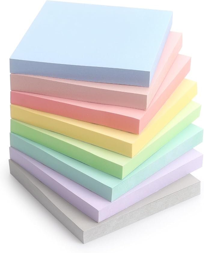 Sticky Notes 3x3 Inch, 8 Pads Light Colors Self-Adhesive, 8 Assorted Pastel Colors, 80 Sheets/Pad, Reusable Notepads for Office, School, and Home-DeskLoop Office