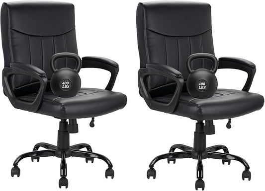 CLATINA Mid Back Leather Office Executive Chair with Lumbar Support and Padded Armrestes Swivel Adjustable Ergonomic Design for Home Computer Desk 2 Pack-DeskLoop Office