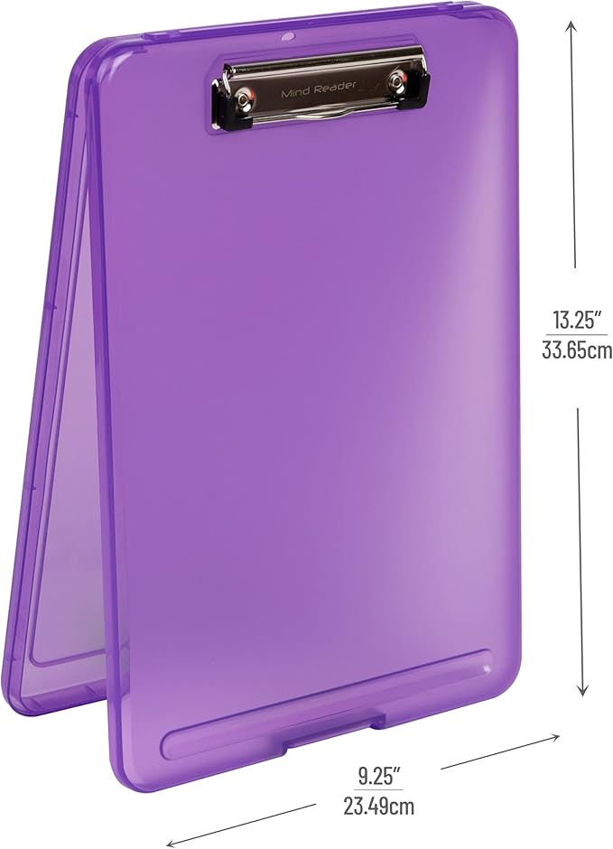 Mind Reader Clipboard with Storage, Nursing Clipboard, 9.25"L x 13.25"W x 1"H - Image 3