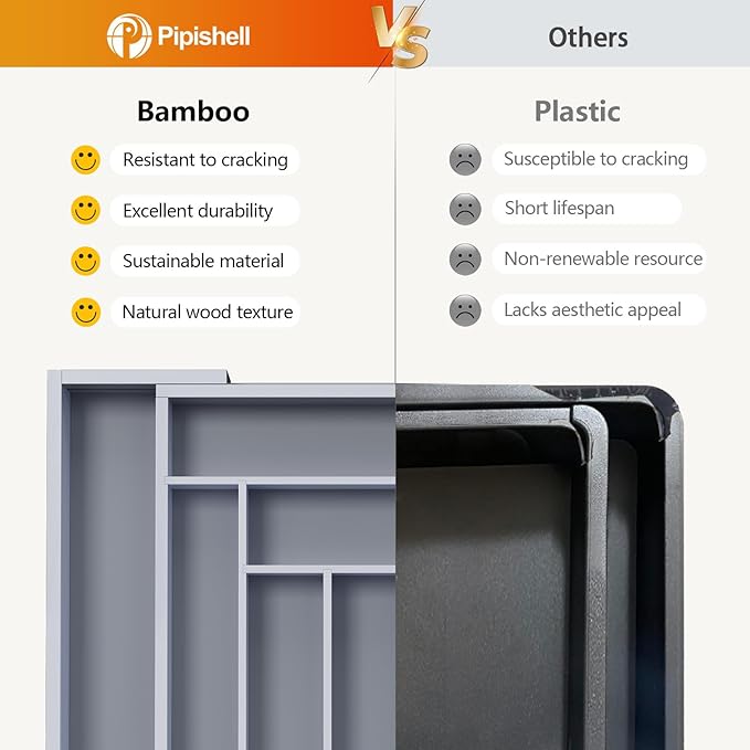 Pipishell Bamboo Expandable Drawer Organizer - Image 3