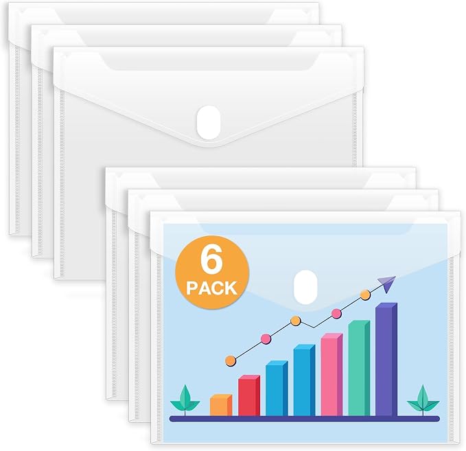 Sooez 6 Pack Plastic Envelopes File Folders, Rainforced Clear Folder Important by Sooez
