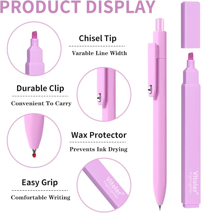 Piochoo Highlighters and Black Pens Set, 6 Pack 0.5mm Cute Gel Pens - Image 3