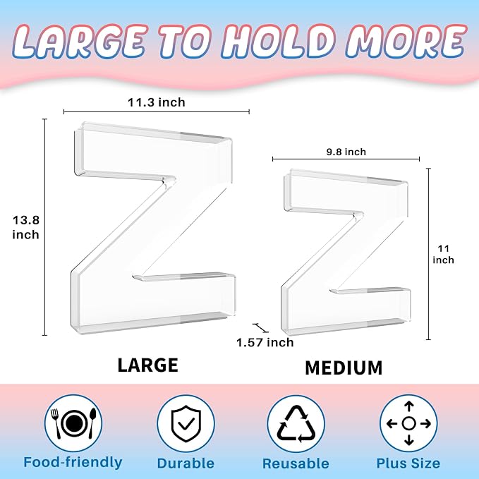 13.8" Extra Large Acrylic Letter Charcuterie Board Box, Reusable Fillable - Image 2