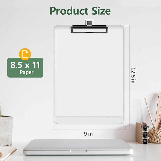 Clear Clipboard with Pen Holder, 8.5 x 11 Clip Boards | Black Low Profile Clip - Image 2