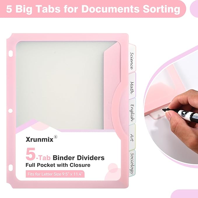 15 Counts Dividers with One Full Pocket, 5-Tab Binder Dividers - Image 4