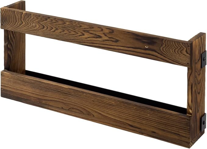 MyGift Rustic Burnt Solid Wood and Industrial Matte Black Metal Magazine - Image 7