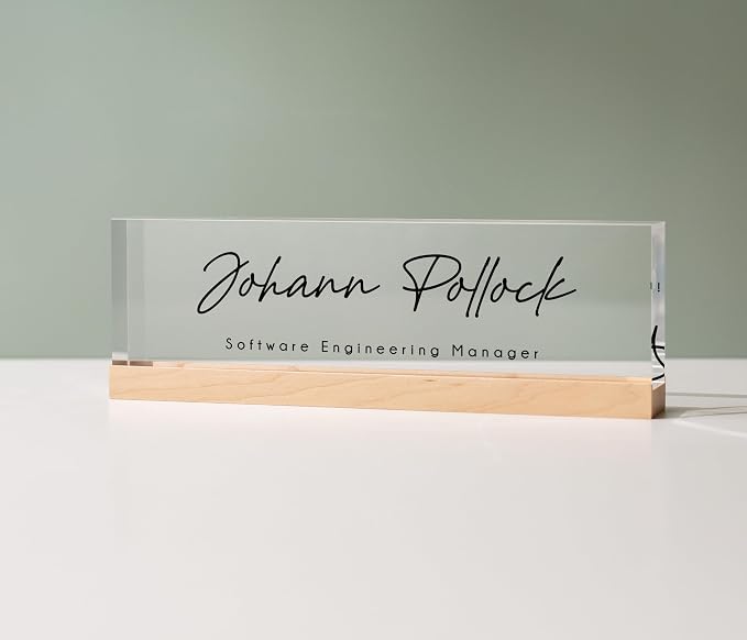 Personalized Acrylic Name Block w/Wooden Base by Muuyun