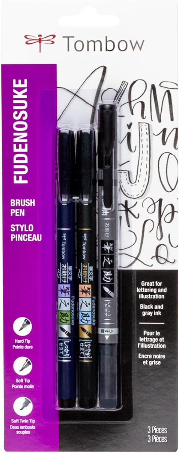 Tombow 62039 Fudenosuke Brush Pens, and Twin Tip Markers by Tombow