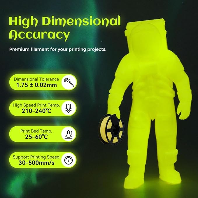 FLASHFORGE Glow in The Dark Rapid PLA Filament 1.75mm, High Flow Speedy 3D Printer Filament Luminous Yellow, Max 500mm/s High-Speed Printing, High Brightness and Long-Lasting Glowing Effect-DeskLoop Office