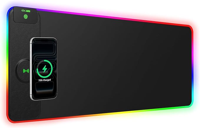 XL RGB Gaming Mouse Pad with 15W Magnetic Wireless Charging, 31.5'' x 11.8'' by abcmat