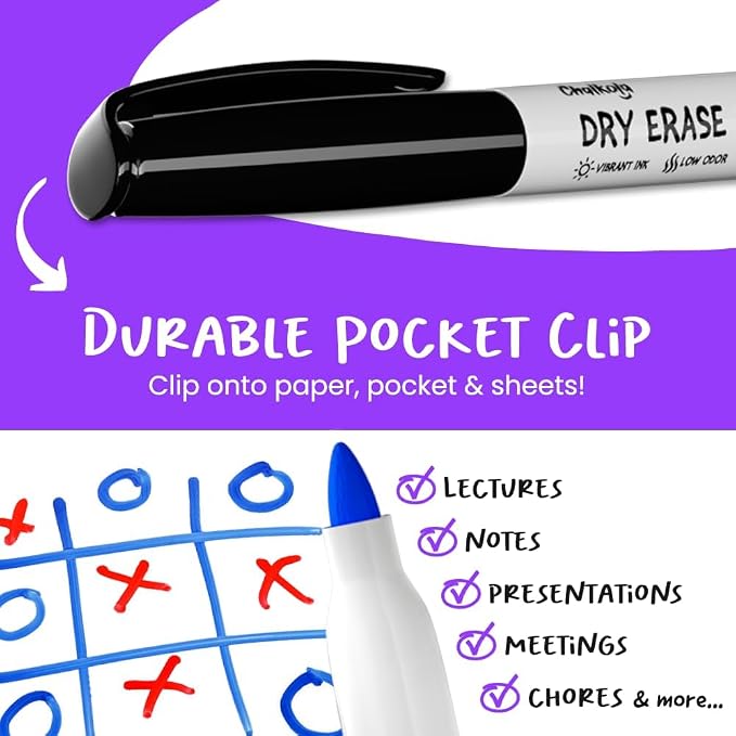 Chalkola Dry Erase Markers Fine Tip | Thin Point Dry Erase White Board Pens - Image 4